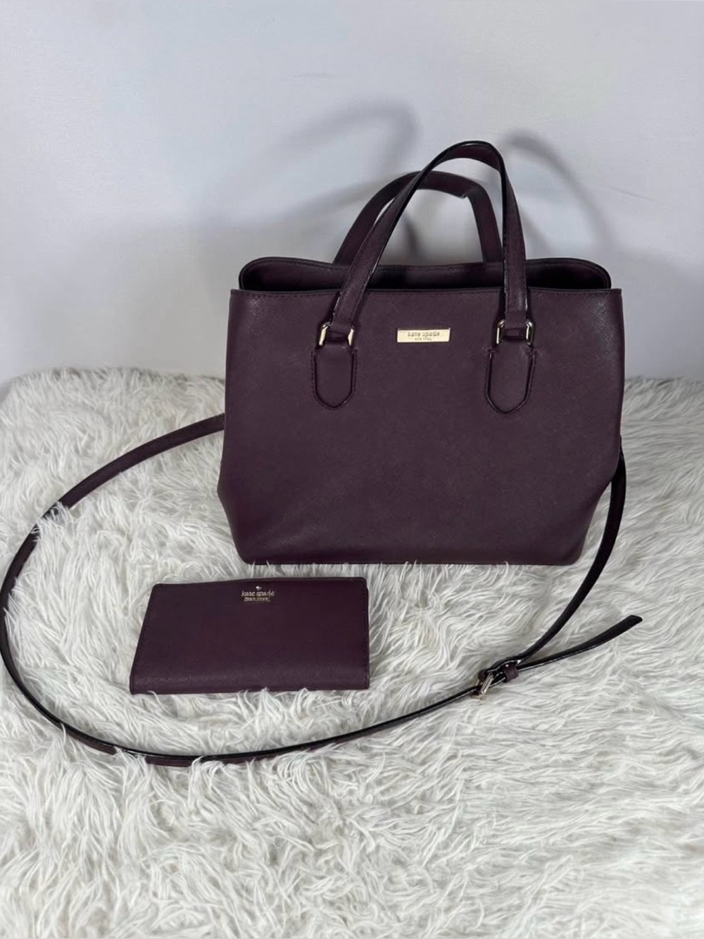 Kate Spade Laurel Way Evangelie Dark Plum Purple Crossbody Purse w Wallet Set